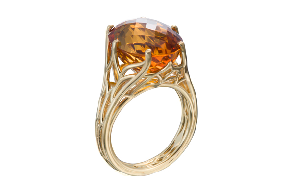 Prong Set Citrine Thorn Vine Open Wirework Profile Yellow Gold Colored Stone Ring Christopher Duquet Fine Jewelry Evanston Chicago Illinois