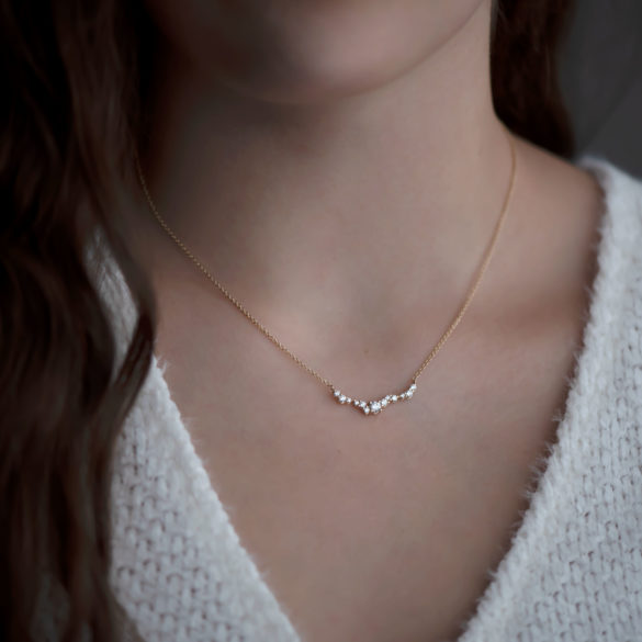 Wispy Diamond Cloud Inline Necklace on neck