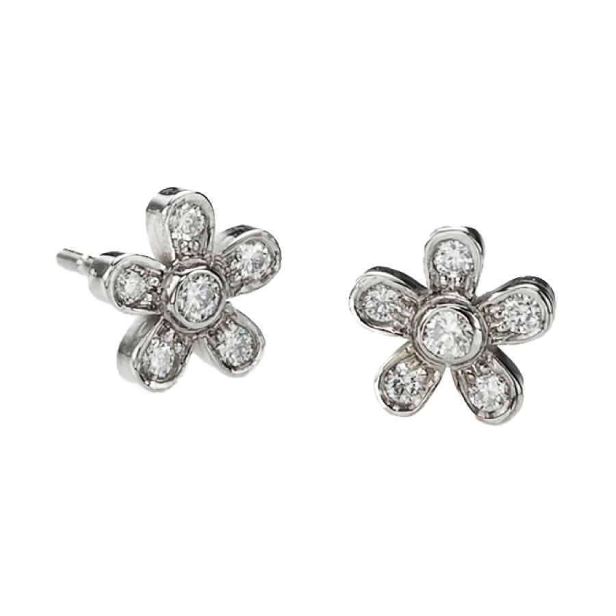 5 Petal Miniature Flower Diamond Stud Earrings Christopher Duquet Evanston