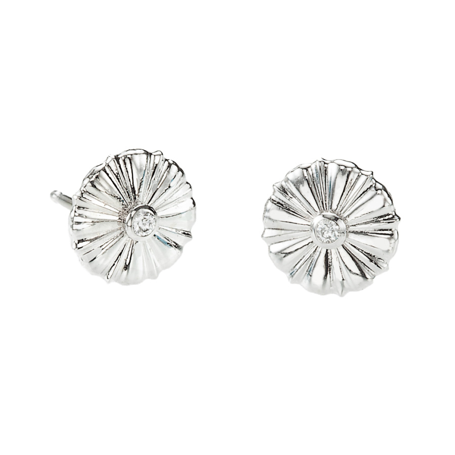 Petite Fleur Collection by Christopher Duquet | Undulating Flower Umbrella Diamond Stud Earrings