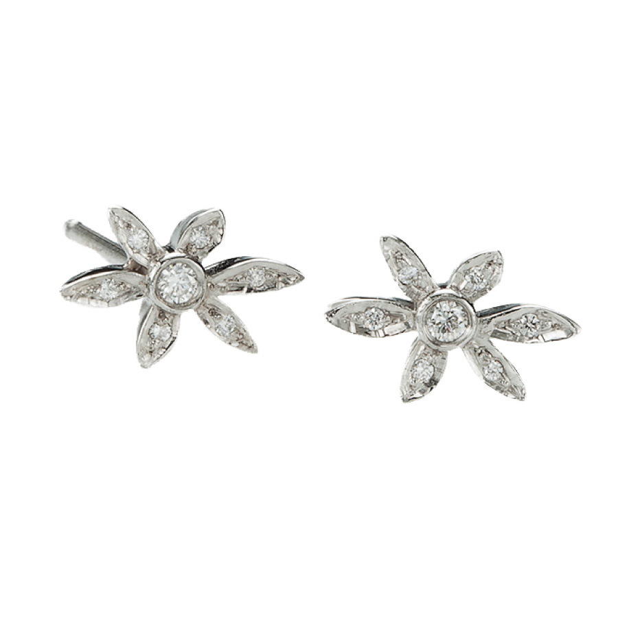 Petite Fleur by Christopher Duquet Asymmetric 6 Petal Diamond Stud Earrings