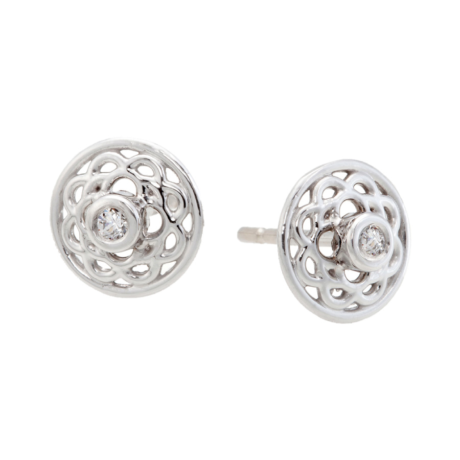 Petite Fleur Collection by Christopher Duquet | Mandala Round diamond Flower Stud Earrings