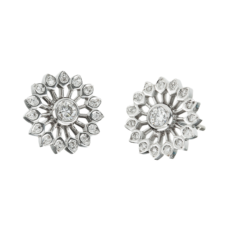 White Gold and Diamond Button Earrings Christopher Duquet Evanston