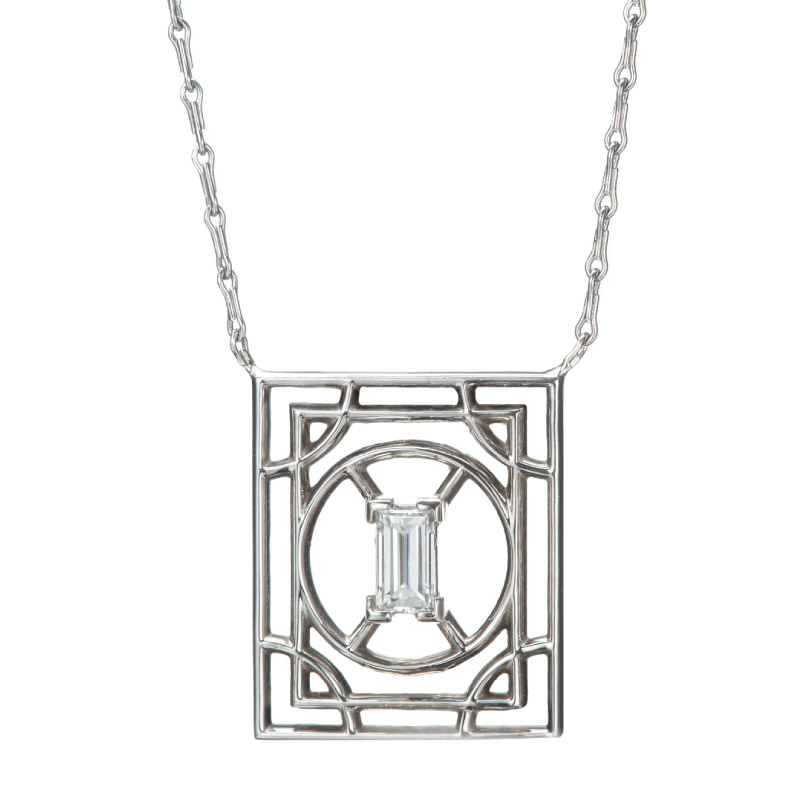 Art Deco Redux Collection | Emerald Cut Diamond Center Necklace Pendant