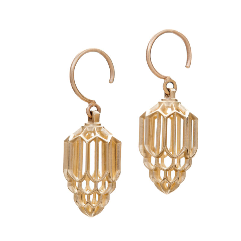 Art Deco Redux by Christopher Duquet | Gold Wire Rounded Cage Earrings