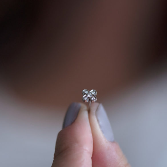 Clover Petite Fleur Diamond Earrings hand held single