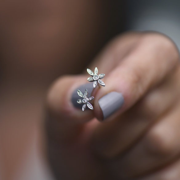Wild Lily Petite Fleur Diamond Earrings hand held pair