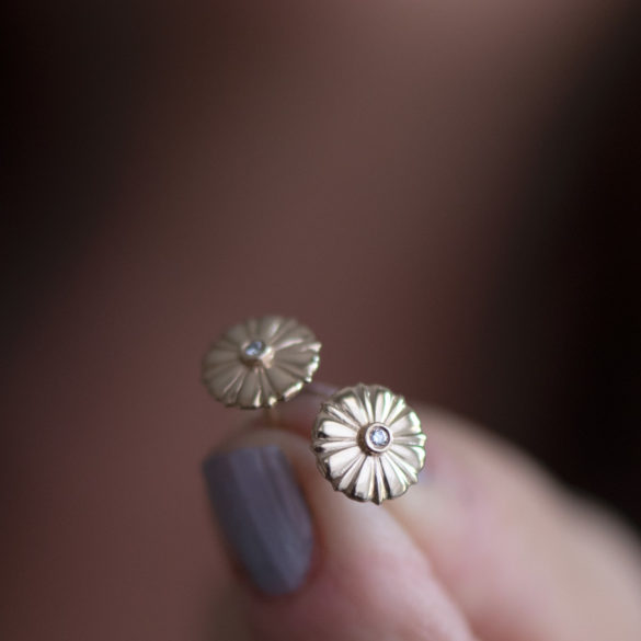Japanese Parasol Petite Fleur Diamond Earrings hand held pair