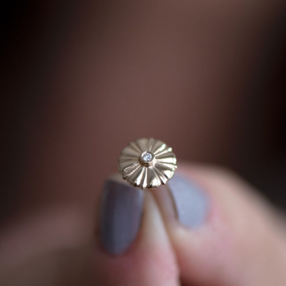 Japanese Parasol Petite Fleur Diamond Earrings hand held single earring