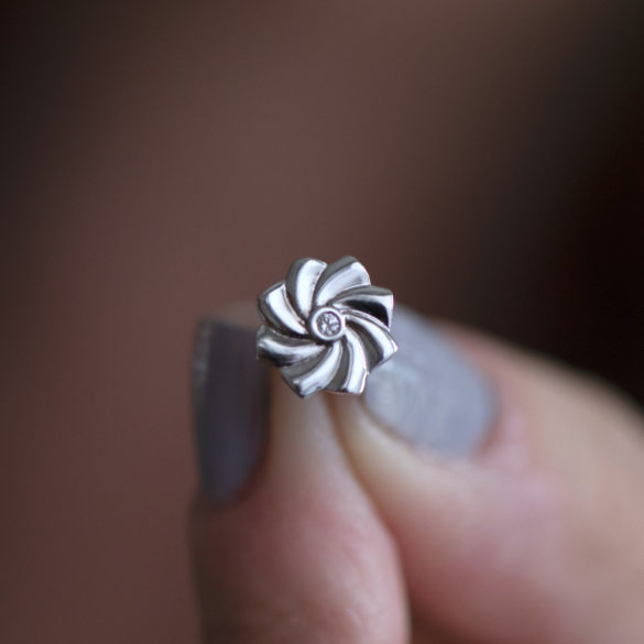 Japanese Pinwheel Petite Fleur Diamond Earrings top view