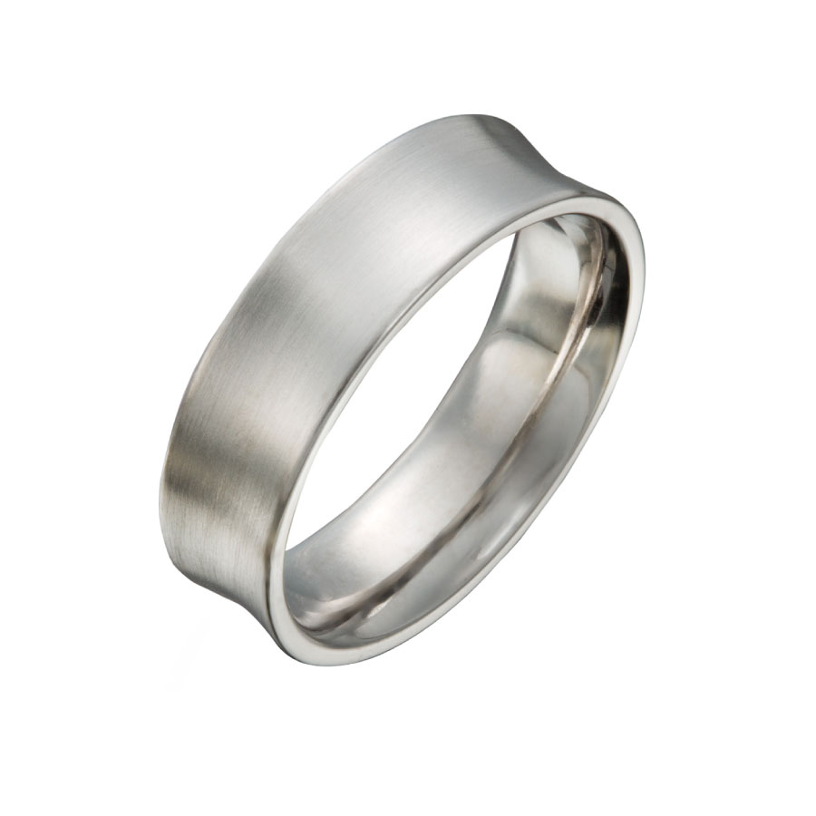 Concave Wedding Band White Gold or Platinum | Men's Designer Wedding Ring by Christopher Duquet
