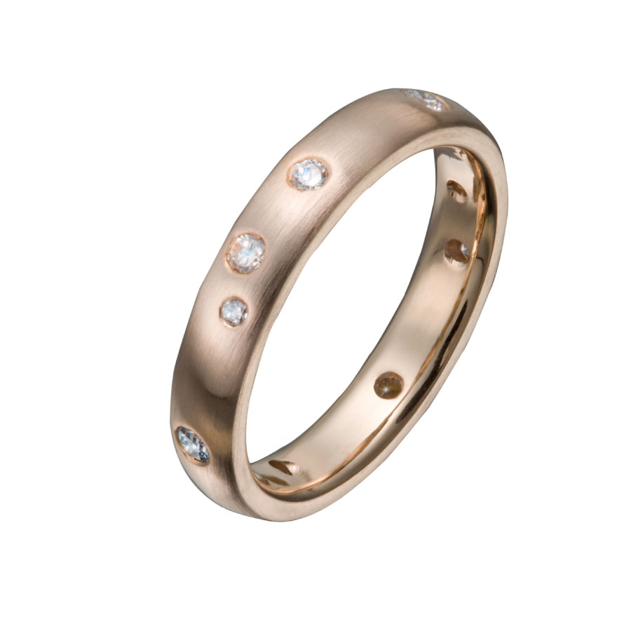 Rose Gold Band with Scatter Set Diamonds | Ladies Wedding Band by Christopher Duquet