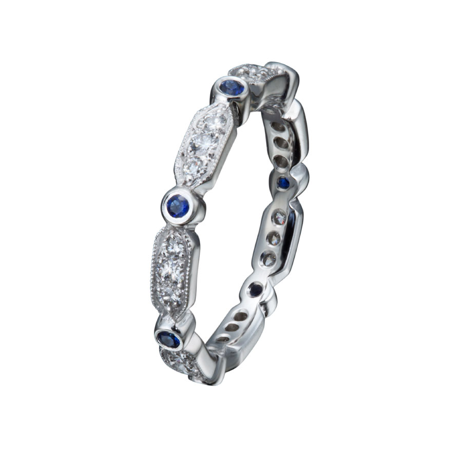 Vintage Sapphire and Diamond Ring | Ladies Wedding Band by Christopher Duquet