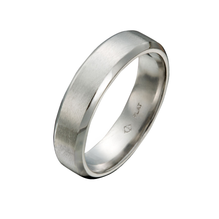 Gent’s Wedding Ring with Beveled Edges Platinum White Gold | Men's Designer Wedding Ring by Christopher Duquet