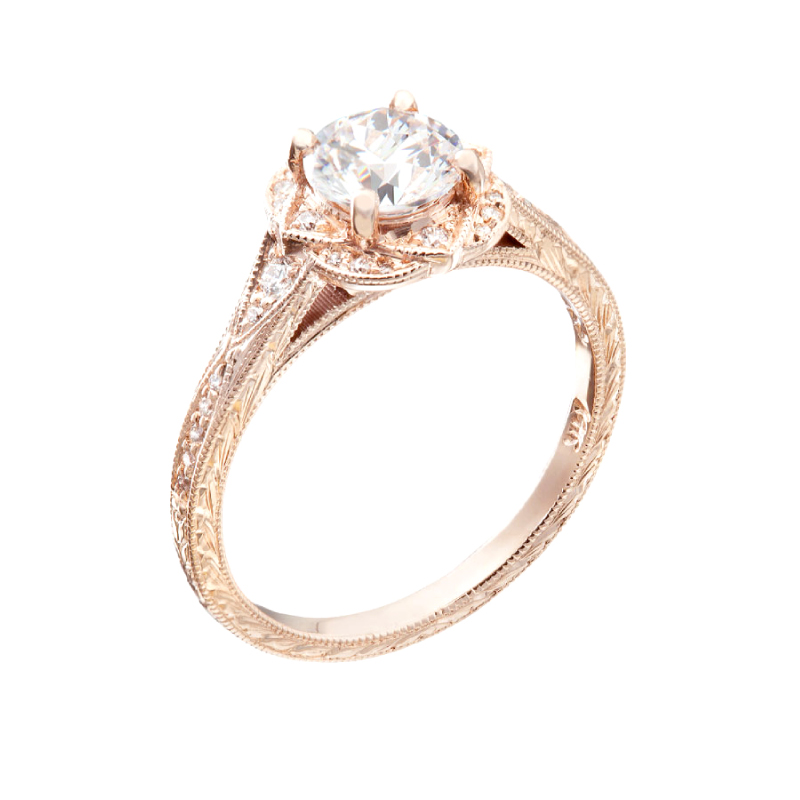 Rose Gold Diamond Stylized Halo Setting | Vintage Engagement Rings by Christopher Duquet