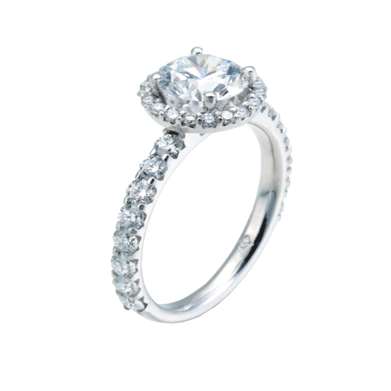Round Brilliant Diamond with French Pave Palo | Vintage Engagement Rings by Christopher Duquet