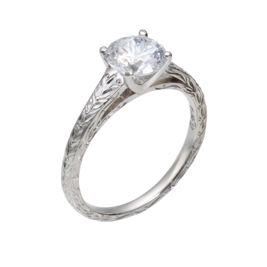 Round Brilliant Diamond Solitaire with Hand Engraving | Vintage Engagement Rings by Christopher Duquet