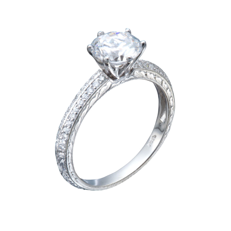 Diamond with Diamond Paved Band | Vintage Engagement Rings by Christopher Duquet