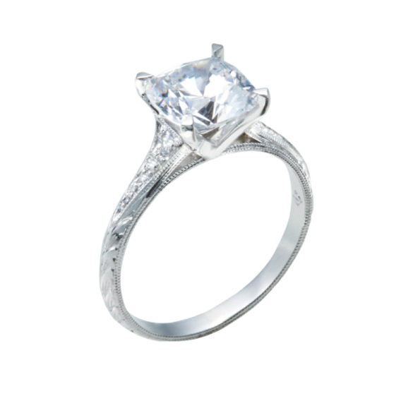 Hand Engraved Tapered Diamond Setting | Vintage Engagement Rings by Christopher Duquet