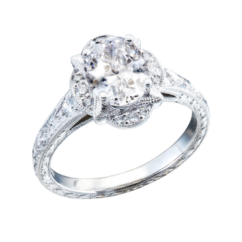 Vintage Style Diamond Engagement Ring With Oval Carved Halo Christopher Duquet Fine Jewelry Shop today to find your perfect engagement ring! vintage style diamond engagement ring