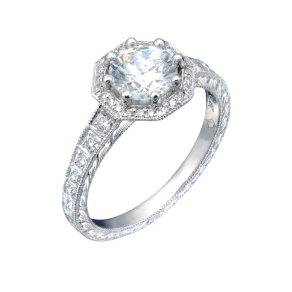 Diamond Ring with Octagonal Diamond Halo | Vintage Engagement Rings by Christopher Duquet