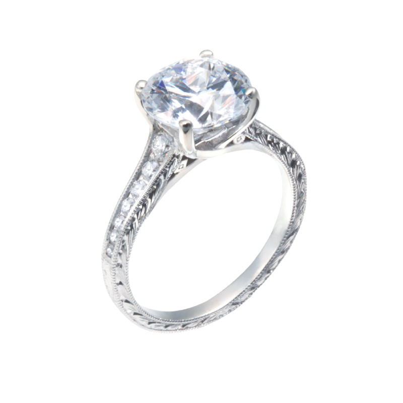 Diamond Ring with Pavé and Hand Engraving | Vintage Engagement Rings by Christopher Duquet