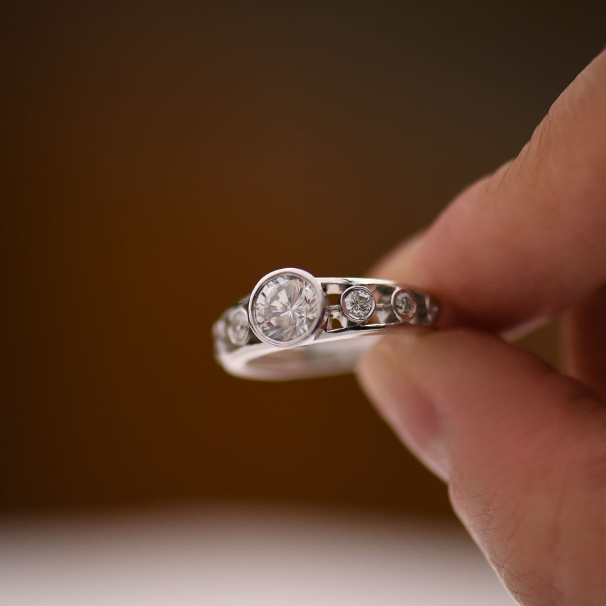 Bezel Set Diamond Engagement Ring with bezel set Diamond accents Setting