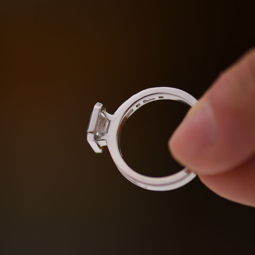 Bezel Set Emerald Cut Diamond Engagement Ring Setting