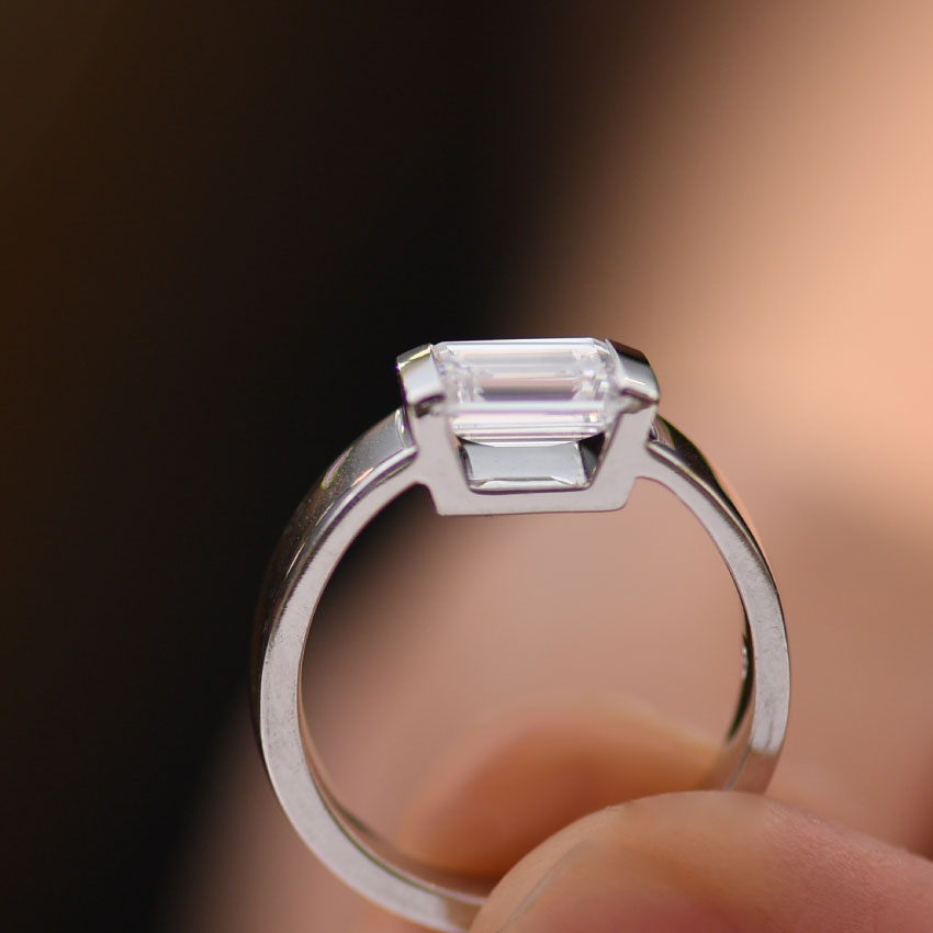 Emerald Cut Diamond Engagement Ring with Open Channel Setting