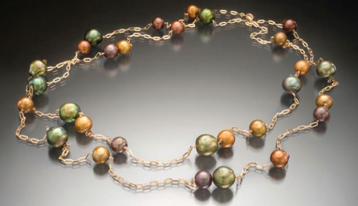 multi color pearl necklace fall colors christopher duquet evanston
