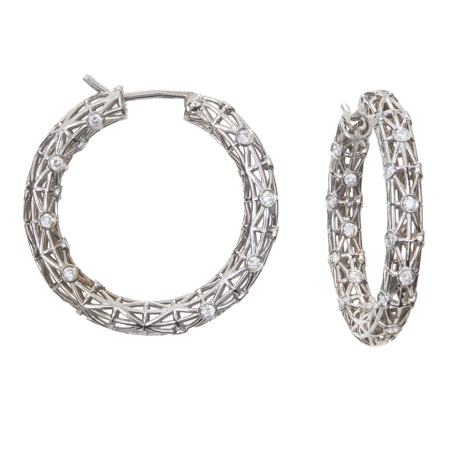14K White Gold and Diamond Open Wirework Hoops | Fabrique Designer Jewelry by Christopher Duquet