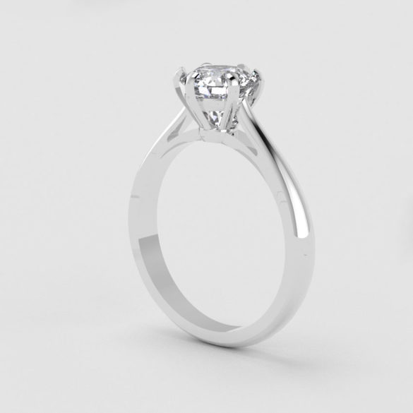 Round Brilliant Cut Solitaire Diamond Engagement Ring with 6 Prong, Elevated Cathedral Setting