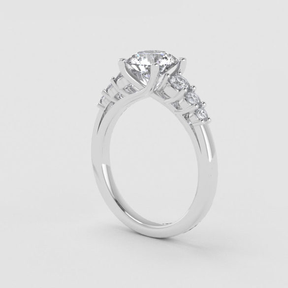 Round Cut Diamond Engagement Ring with Graduated Diamond Accents
