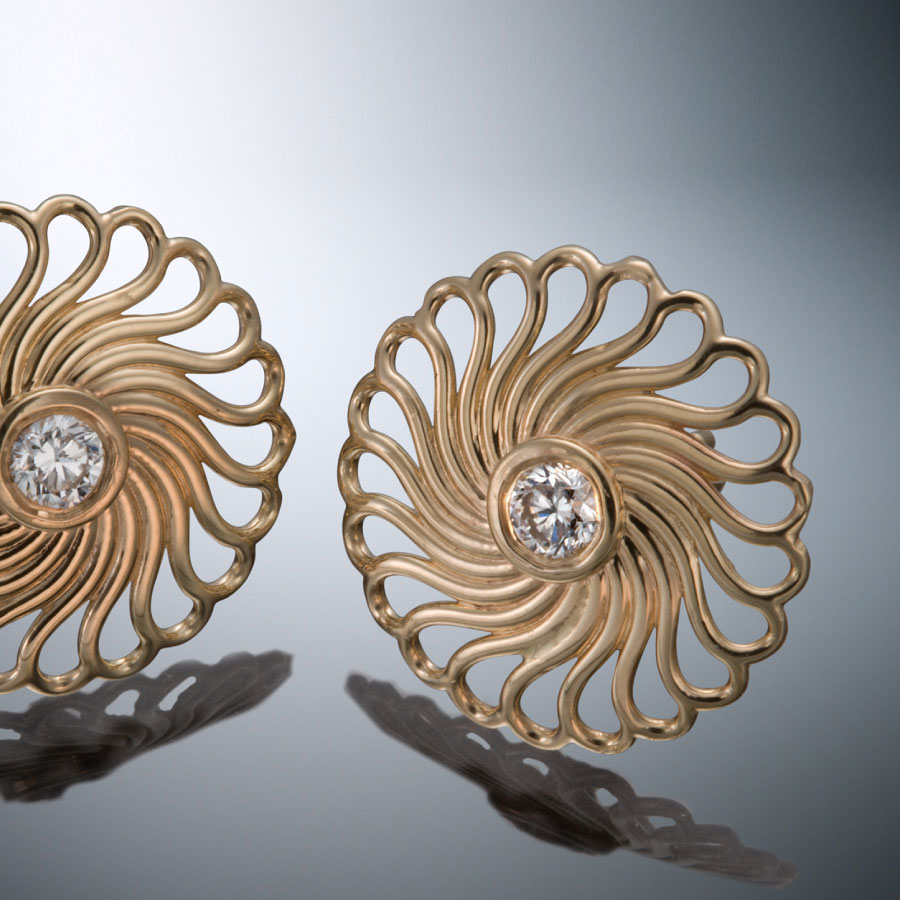 Asian Spiral Diamond Earrings | Facing East Designer Jewelry by Christopher Duquet