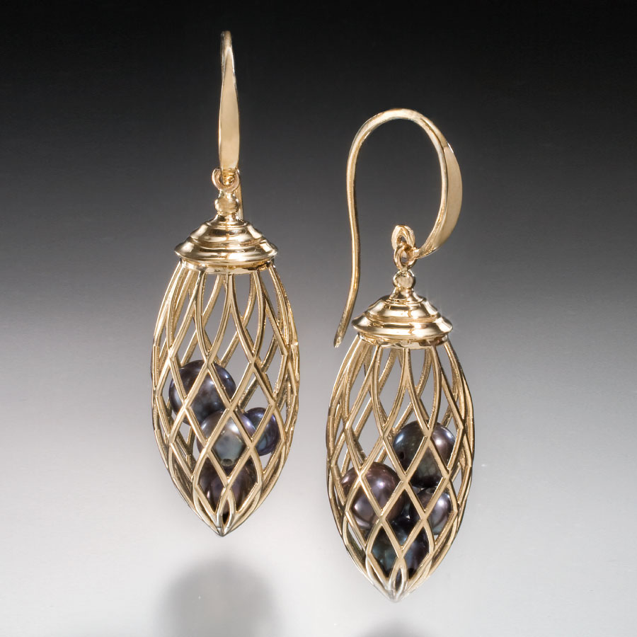Black pearl Cage Drop Earrings | Fabrique Designer Jewelry by Christopher Duquet