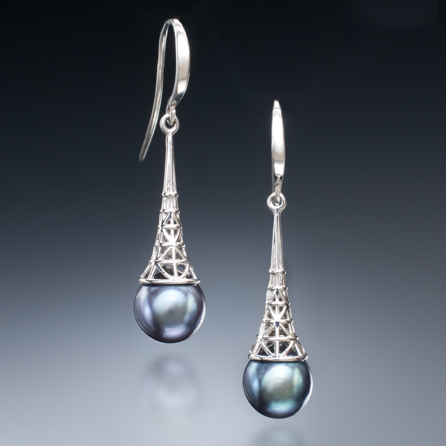 Black Pearl Drop Earrings | Fabrique Designer Jewelry by Christopher Duquet