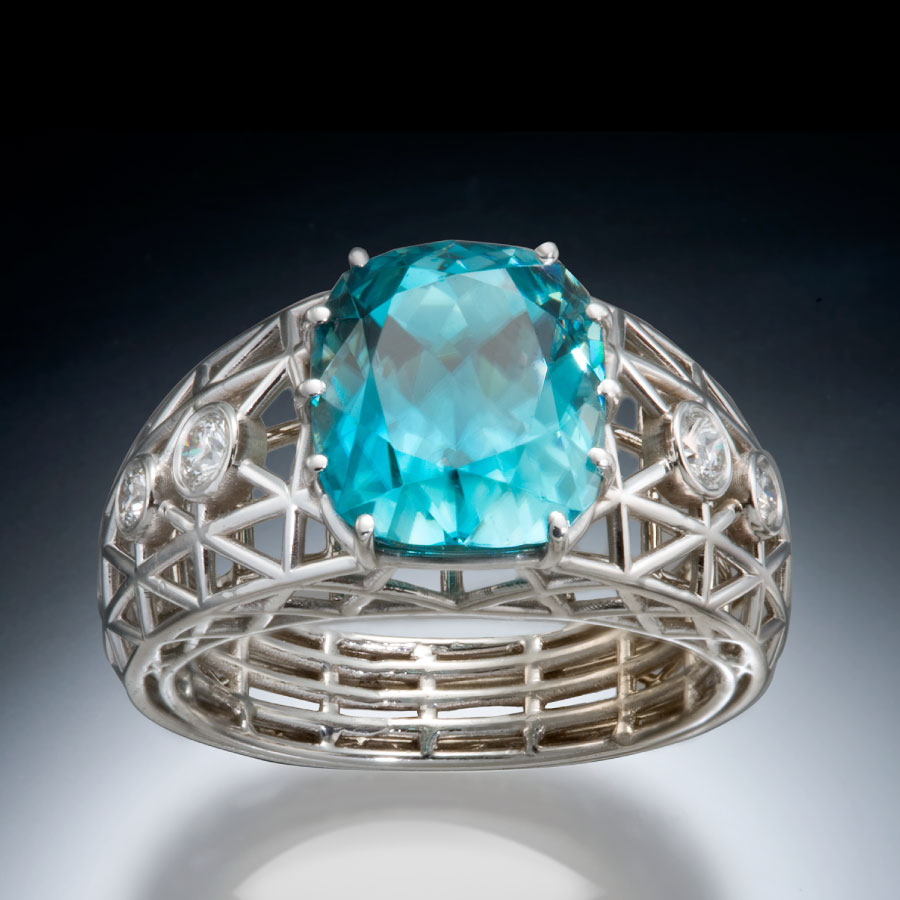 Blue Zircon Fabrique Ring with Diamond Accents | Fabrique Designer Jewelry by Christopher Duquet