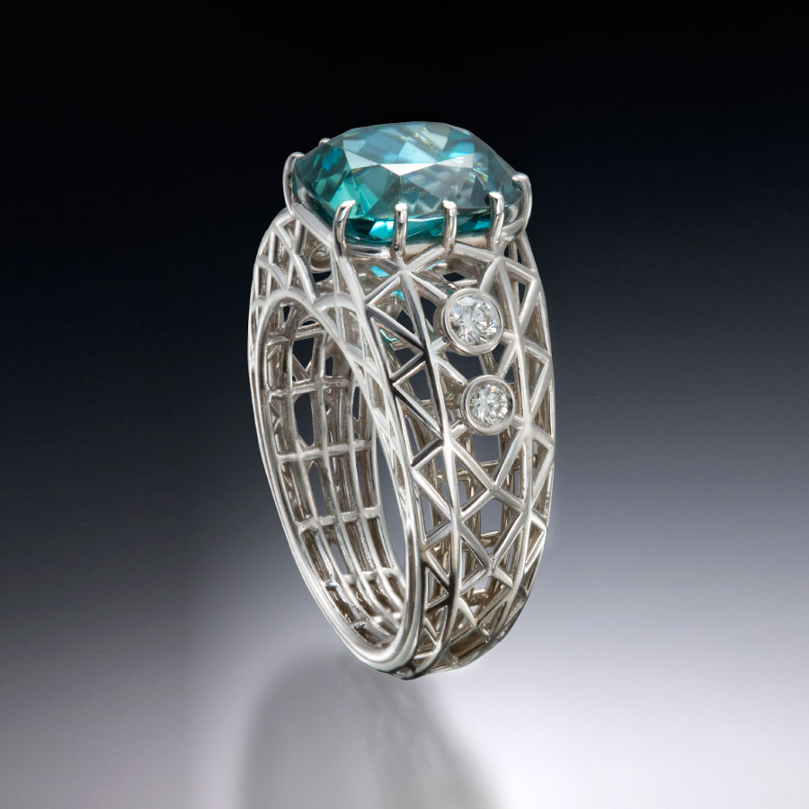 Blue Zircon Fabrique Ring with Diamond Accents | Fabrique Designer Jewelry by Christopher Duquet