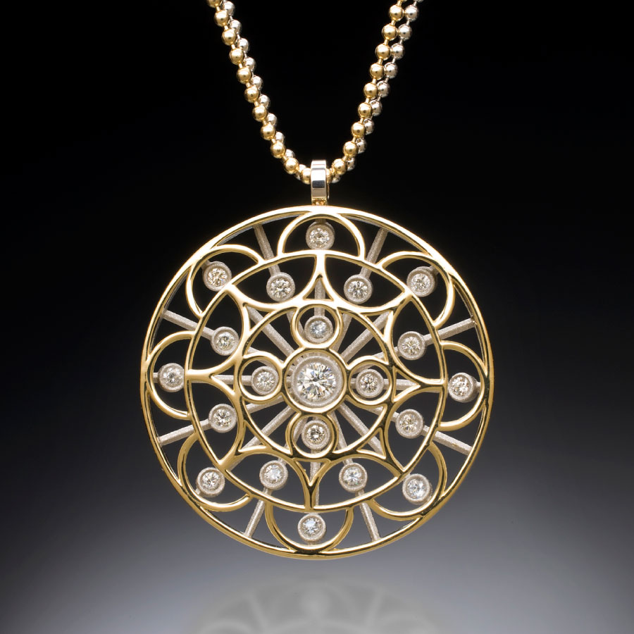 Buddhist Mandala Diamond Pendant | Facing East Designer Jewelry by Christopher Duquet