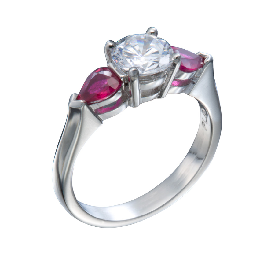 Diamond Ring with Pear Shaped Ruby Accents Classic Lines Engagement Rings Christopher Duquet