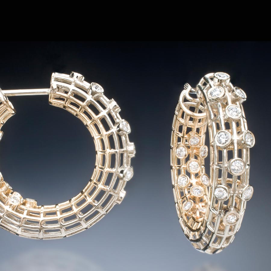 Diamond Gold Open Wire Hoops | Fabrique Designer Jewelry by Christopher Duquet