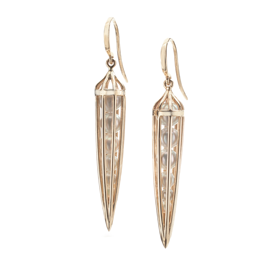 Gold “PeaPod” Drop Earrings | Facing East Designer Jewelry by Christopher Duquet