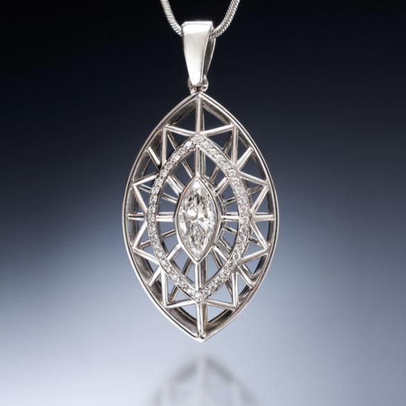 Marquise Stained Glass Diamond Pendant | Stained Glass Designer Jewelry Collection by Christopher Duquet