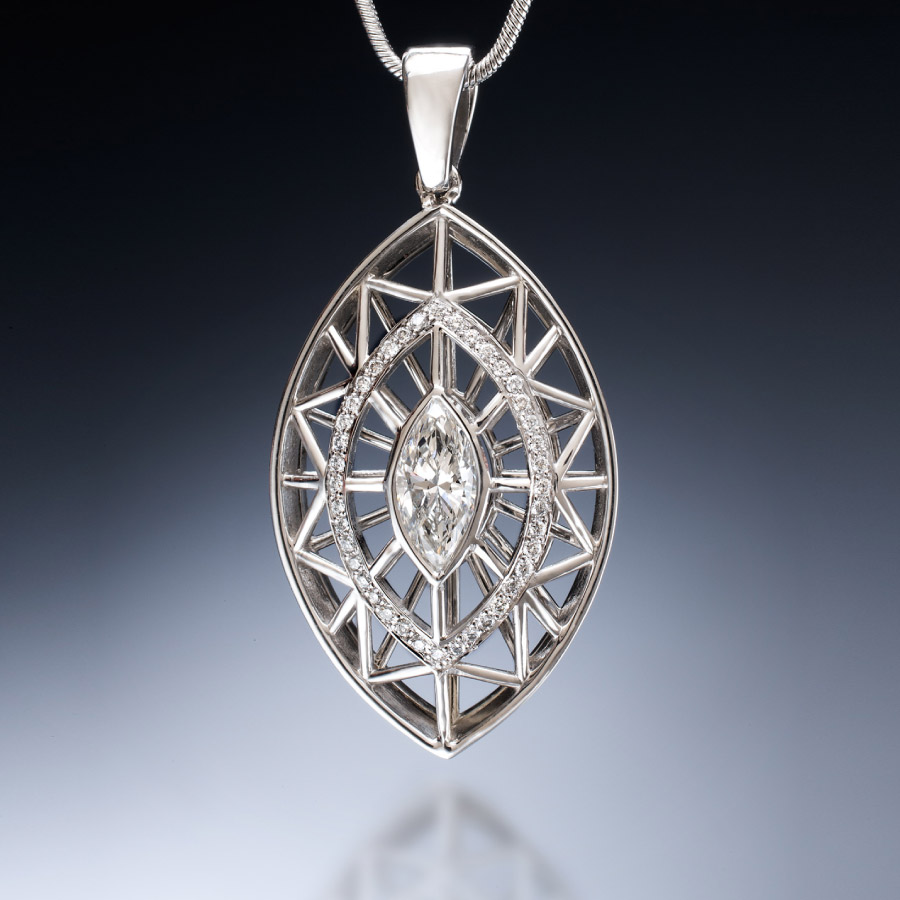 Marquise Stained Glass Diamond Pendant | Stained Glass Designer Jewelry Collection by Christopher Duquet
