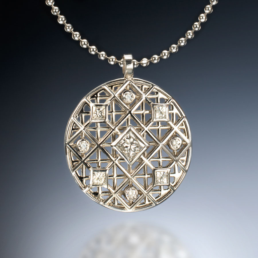 Mesh Grid Pendant with Diamond Accents | Fabrique Designer Jewelry by Christopher Duquet