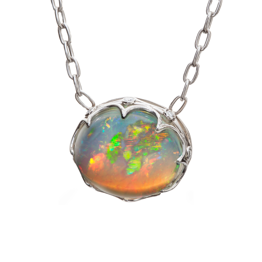 Opal and Diamond wire work Pendant | Christopher Duquet