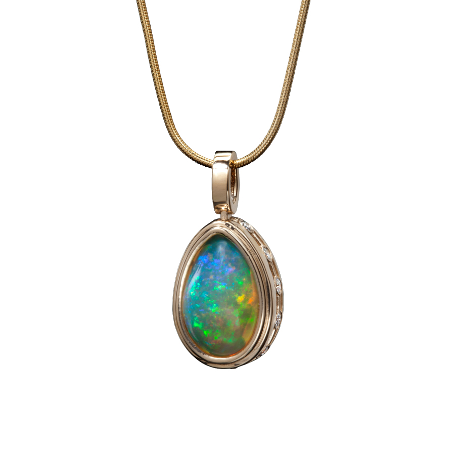 Pear Shape Opal and Diamond Pendant | Christopher Duquet