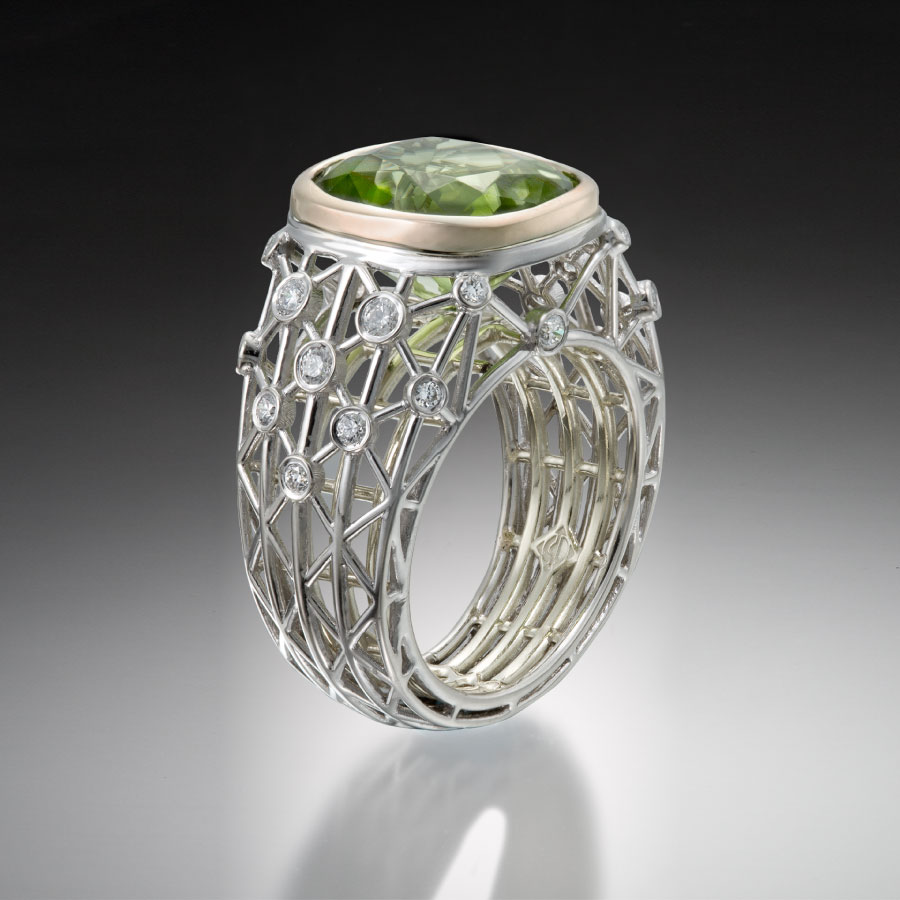 Peridot Fabrique Ring with Diamond Accents | Fabrique Designer Jewelry by Christopher Duquet