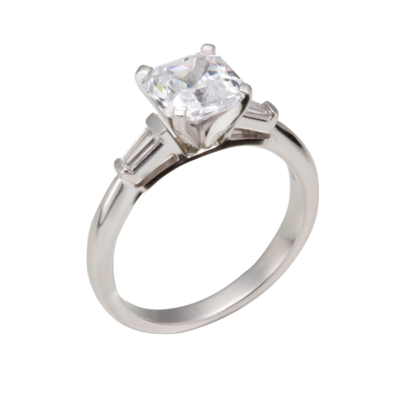 Radiant Cut Diamond with Diamond Baguette Accents Classic Lines Engagement Rings Christopher Duquet