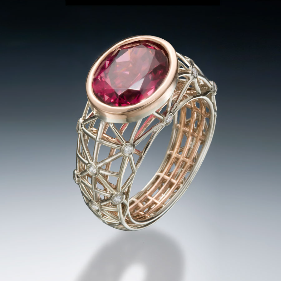 Rhodolite Fabrique Ring with Diamond Accents | Fabrique Designer Jewelry by Christopher Duquet